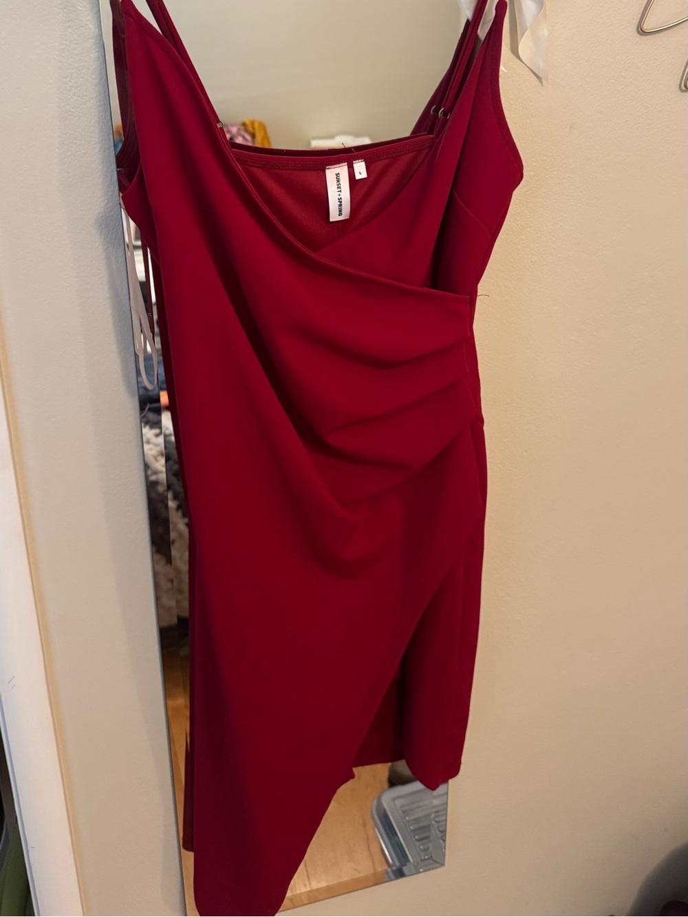 Sleeveless Red Draped Cami Dress